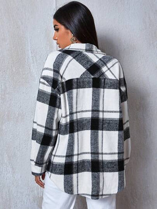 EZwear معطف مربع النقش بحافة ملفوف ومنخفض الاكتاف