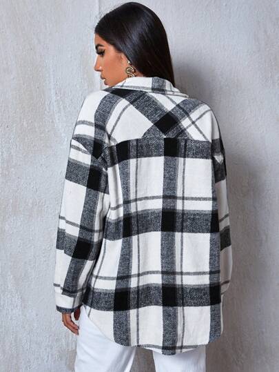 EZwear معطف مربع النقش بحافة ملفوف ومنخفض الاكتاف