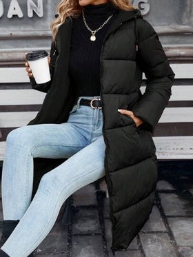 SHEIN Frenchy معطف أسود طويل مبطن دافئ بدون أكمام للنساء في فصل الخريف/الشتاء