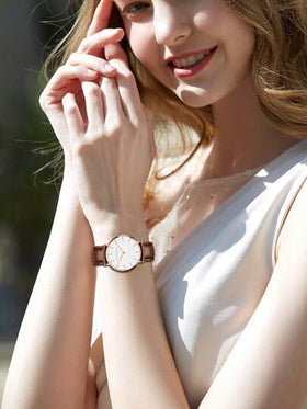 HANNAH MARTIN 1قطعة ساعة يد كاجوال نسائية بسوار جلدي بني بتصميم إسكندنافي، مناسبة للزينة اليومية كهدية للطلاب العائدين إلى المدرسة
