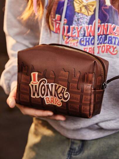 Willy Wonka and the Chocolate Factory X ROMWE حقيبة تخزين المكياج مربعة الشكل برسومات الحروف