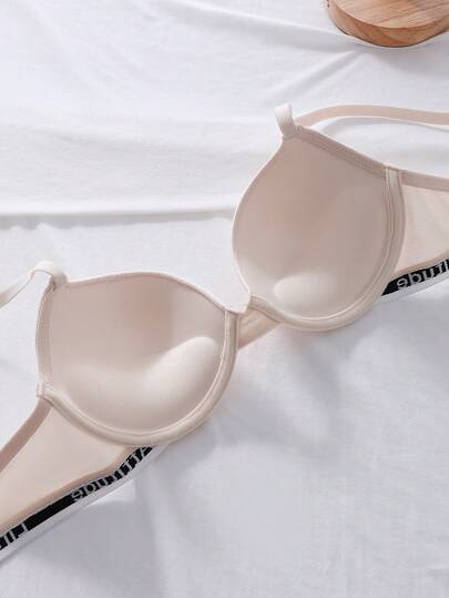 Shein Underwear&Sleepwear Basics صدرية دعم مع حمالات مطبوعة بالحروف 3 قطع مع سلك داخلي للرياضة