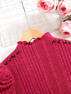 SHEIN تيشيرت بناتي برقبة عالية وأكمام منتفخة بتصميم فريد لفصل الربيع