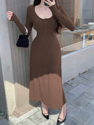 فساتين حريمي DAZY فستان نسائي بلون صلب للارتداء اليومي مع أزرار من الأمام