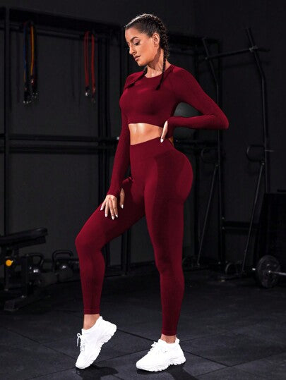 SHEIN Sport Studio زي رياضي متكامل وناعم عالي المرونة لتمارين سنة الصين الجديدة المرأة, طقم تدريب للنساء