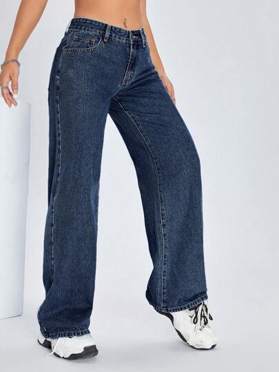 SHEIN ICON بنطلون جينز نسائي فضفاض مرتفع الخصر