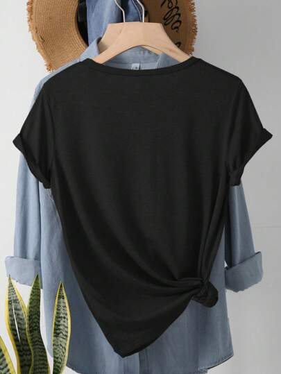 INAWLY تي شيرت T-shirt بأكمام قصيرة مطبوع بنصوص، تيشيرتات جرافيك حريمي