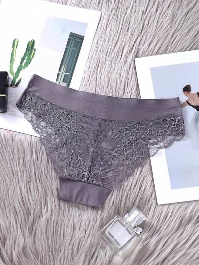 4 قطع سراويل داخلية ثلاثية مثلثة منخفضة الخصر قابلة للتنفس من الشبك للسيدات