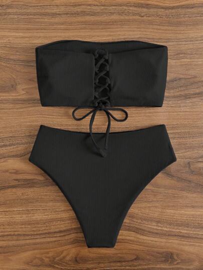 Swim Mod بيكيني صيفي للشاطئ سادة عالي الخصر