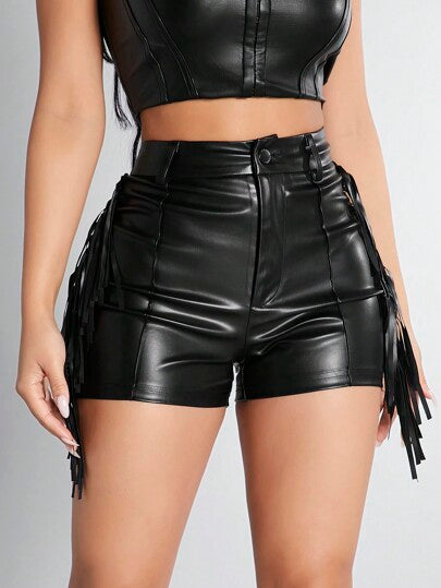 SHEIN PETITE بو السراويل المرقعة مهدب ضيق