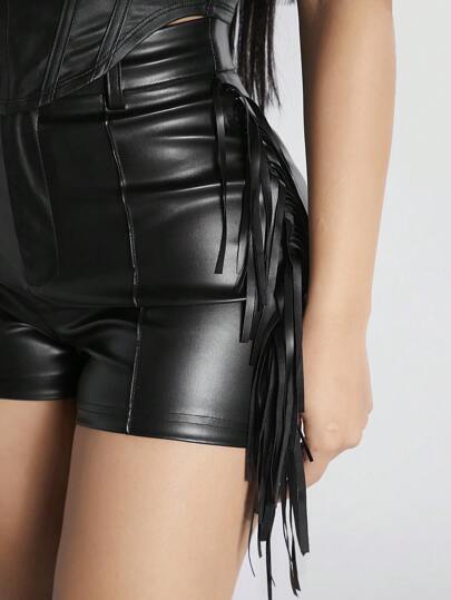 SHEIN PETITE بو السراويل المرقعة مهدب ضيق
