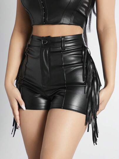 SHEIN PETITE بو السراويل المرقعة مهدب ضيق