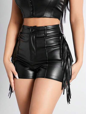 SHEIN PETITE بو السراويل المرقعة مهدب ضيق