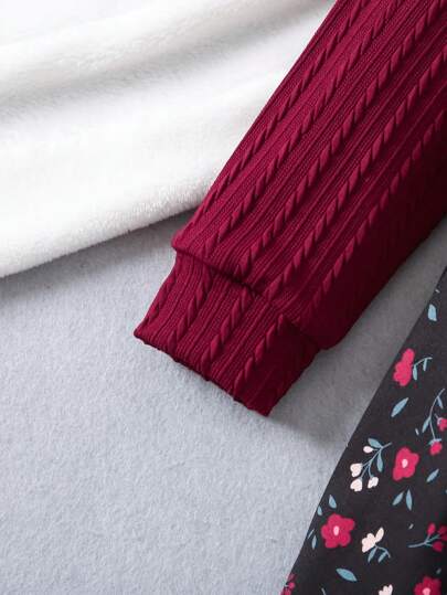 SHEIN Elladie kids ثوبان في واحد لفتاة صغيرة بياقة بيتر بان، تصميم مزيج فني للطرز الزهرية المتضاربة