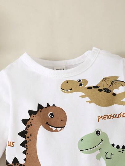 SHEIN Vintaside Kids مجموعة بدلة قطعتين للأطفال الذكور بطباعة رسوم متحركة وبنطلون
