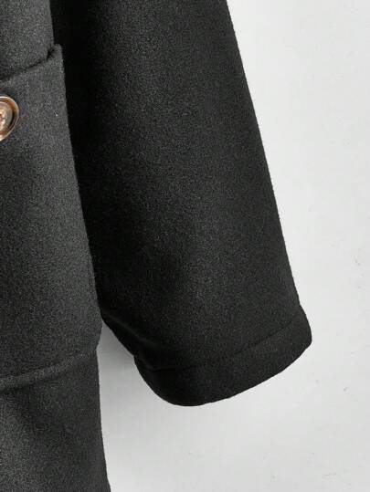 SHEIN EZwear معطف نسائي كاجوال أسود بأكمام منتظمة، وبطانة دافئة وجيبين مزدوجين، معطف نسائي فضفاض مبطن مع أربطة رأس، موضة شتوية/دفء شتوي