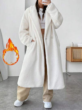 SHEIN EZwear معطف تيدي بياقة منخفضة وكتف منخفض للخريف/الشتاء
