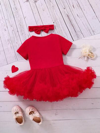فساتين بيبي Glamorique Kids فستان مطبوع عليه نص مختلط للرضع الإناث بقطع شبكية