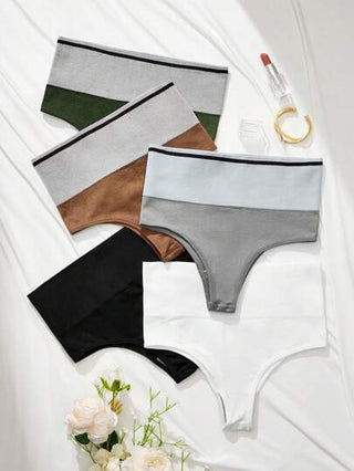 Shein Underwear&Sleepwear Basics سروال داخلي ألوان متباينة محبوك مضلع 5 قطع