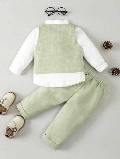 3 قطعة/مجموعة ملابس جنتل مان للأطفال البنين - بدلة مع رابطة عنق و سترة متبادلة الأزرار والسراويل ، مناسبة للحفلات والزفاف والمناسبات الرسمية