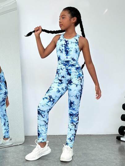 SHEIN طقم ملابس رياضية بدون أكمام وبنطال محبوك للفتيات