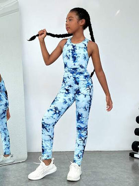 SHEIN طقم ملابس رياضية بدون أكمام وبنطال محبوك للفتيات