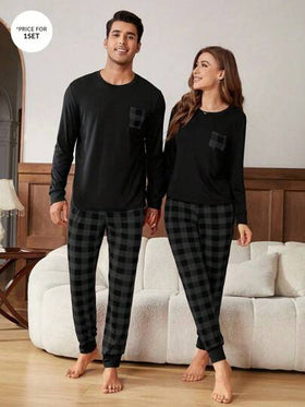 CoupledUp طقم ملابس منزلية للرجال يتكون من 1 قميص بأكمام طويلة و1 بنطلون مربعات، مريح وأنيق للخريف والشتاء