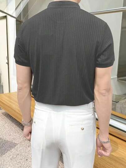Manfinity Homme قميص بولو رجالي بأكمام قصيرة ومضلع