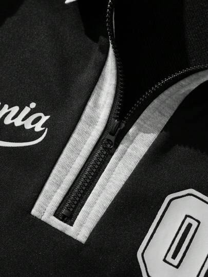 Manfinity Sporsity قميص بولو بأكمام راجلان فضفاض للرجال بطباعة حرفية