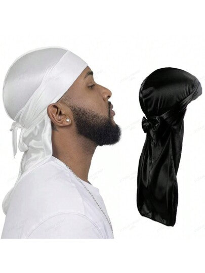قطعة واحدة من شعر مستعار حريري Durags للجنسين، قبعة عمامة، شعر مستعار للرجال من الساتان Durag Biker، عصابة رأس، إكسسوارات للشعر، ذيل طويل جدًا، Du-rag-أسود