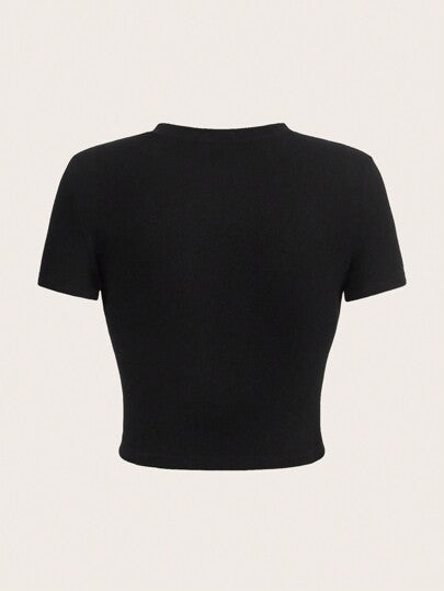 EZwear تي شيرت نسائي أساسي بياقة مستديرة وأكمام قصيرة، جرافيك جيتار، مقصوص مناسب للصيف
