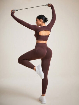 Slayoga طقم ملابس رياضية صلبة عالية المرونة بتصميم ظهر مفتوح للنساء