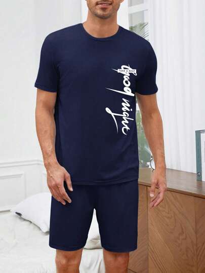 SHEIN طقم بيجاما/بيجاما مطبوعة بالحرف للرجال