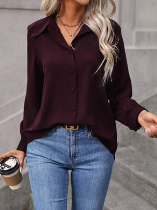EMERY ROSE قميص نسائي بلون واحد ذو ياقة منقلبة، ملابس علوية بأكمام طويلة، ملابس رمضان