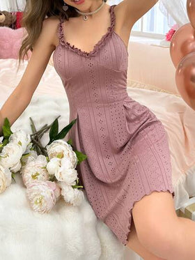 SHEIN فستان نوم نسائي بأربطة كتف مزينة بالكشكشة