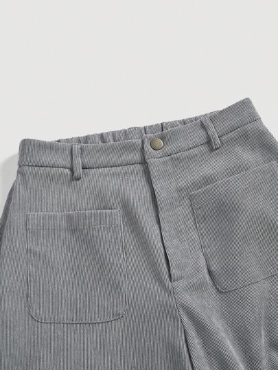 SHEIN MOD بنطال واسع النطاق مزين بجيوب من لون واحد للنساء ، ملابس رمضان