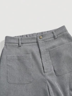 SHEIN MOD بنطال واسع النطاق مزين بجيوب من لون واحد للنساء ، ملابس رمضان