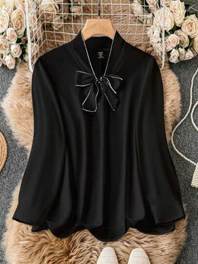 SHEIN Clasi قميص نسائي كبير المقاس بربطة عنق وأكمام طويلة للعمل