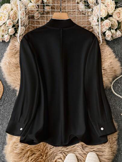 SHEIN Clasi قميص نسائي كبير المقاس بربطة عنق وأكمام طويلة للعمل