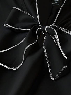 SHEIN Clasi قميص نسائي كبير المقاس بربطة عنق وأكمام طويلة للعمل
