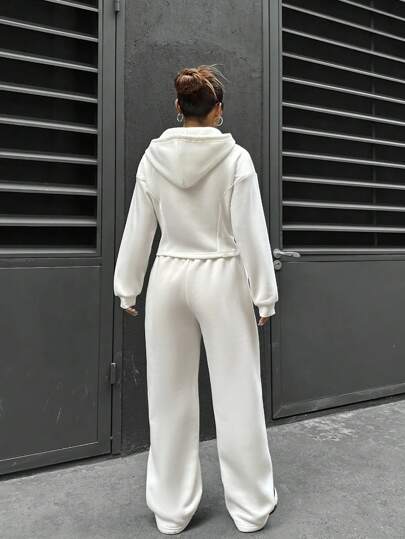 SHEIN Unity طقم بنطلون وبلوزة رياضية بغطاء للرأس والسحاب للمرأة، ملابس رمضان