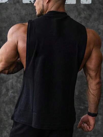 Manfinity Sport PWRUP خزان رياضي مطبوع عليه حرفي للرجال متوافق مع النمط الخاص بالصديق، ملابس علوية للتمرين