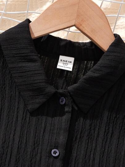 SHEIN طقم بلوزة بليسي صلبة وقميص نوم قصير بطبعة استوائية لفتاة في فترة البلوغ