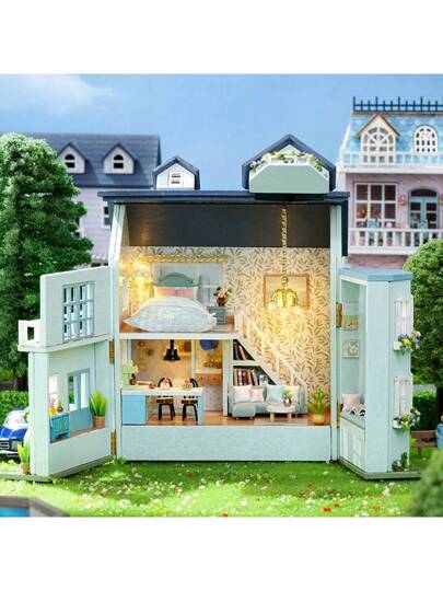 عدة بناء نموذج فيلا Maison Diy, لغز ثلاثي الأبعاد صغير مصغر مع أثاث، صناعة خشبية ،ديكور منزل إبداعي لغرف النوم والغرف. هدية الشكر وعيد الميلاد وعيد الميلاد.