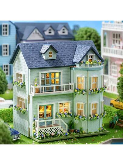 عدة بناء نموذج فيلا Maison Diy, لغز ثلاثي الأبعاد صغير مصغر مع أثاث، صناعة خشبية ،ديكور منزل إبداعي لغرف النوم والغرف. هدية الشكر وعيد الميلاد وعيد الميلاد.