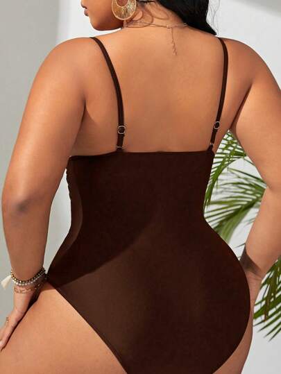 SHEIN Swim Curve بدلة سباحة نسائية بكامي واحد مقاس كبير مناسبة للشاطئ في الصيف