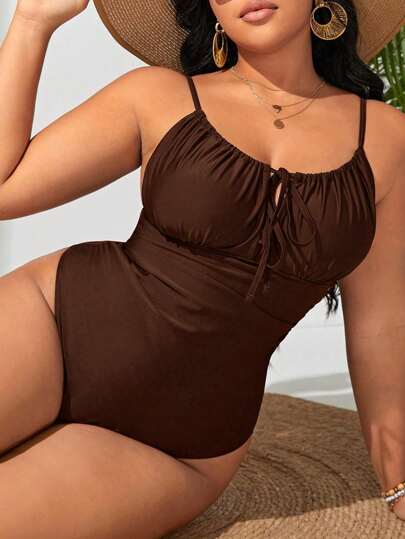 SHEIN Swim Curve بدلة سباحة نسائية بكامي واحد مقاس كبير مناسبة للشاطئ في الصيف