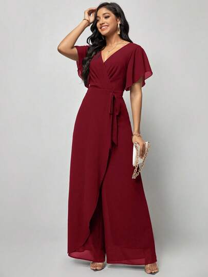 SHEIN Clasi بذلة على شكل فراشة بأكمام ملفوفة وربطة عنق جانبية
