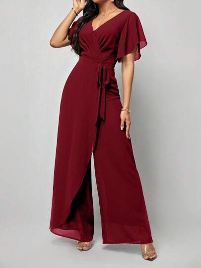SHEIN Clasi بذلة على شكل فراشة بأكمام ملفوفة وربطة عنق جانبية