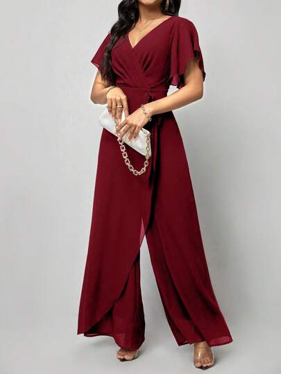 SHEIN Clasi بذلة على شكل فراشة بأكمام ملفوفة وربطة عنق جانبية